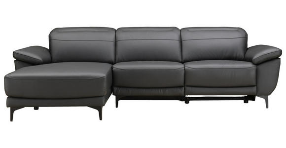 ECKSOFA inkl. Funktionen Schwarz Echtleder, Kombination Echtleder/Lederlook Lederlook Relaxfunktion, Kopfteilverstellung  - Schwarz, Design, Leder/Kunststoff (164/269cm) - Xora