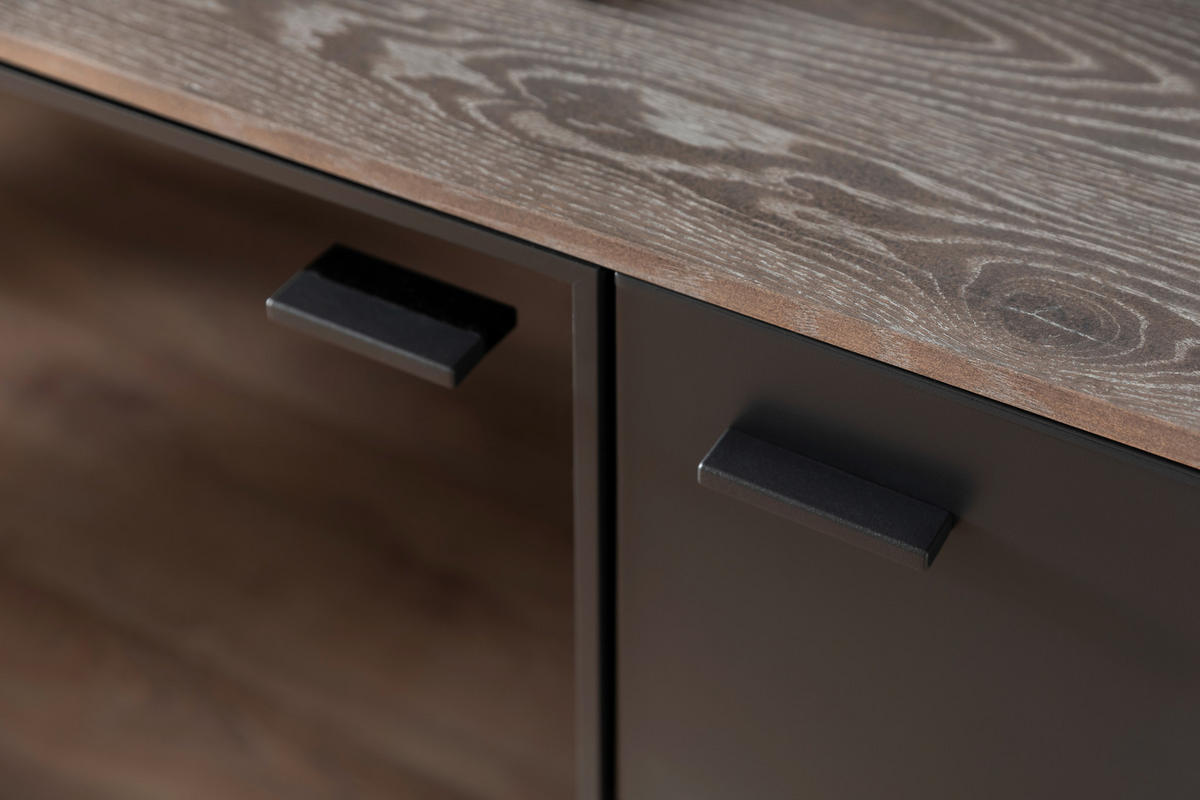 LOWBOARD  in 208/68/50 cm  - Eichefarben/Anthrazit, Design, Glas/Holz (208/68/50cm) - Novel