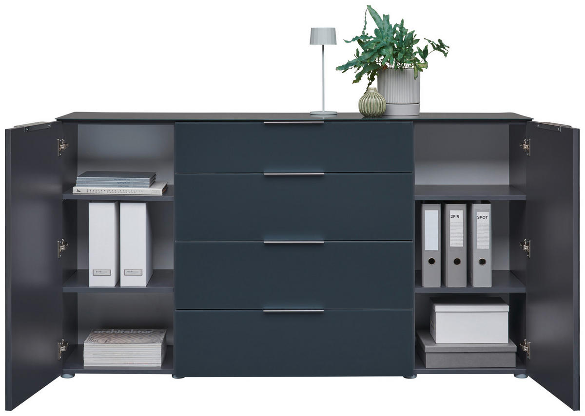 SIDEBOARD  in 180/101/42 cm  - Anthrazit/Alufarben, Design, Glas/Holzwerkstoff (180/101/42cm) - Voleo