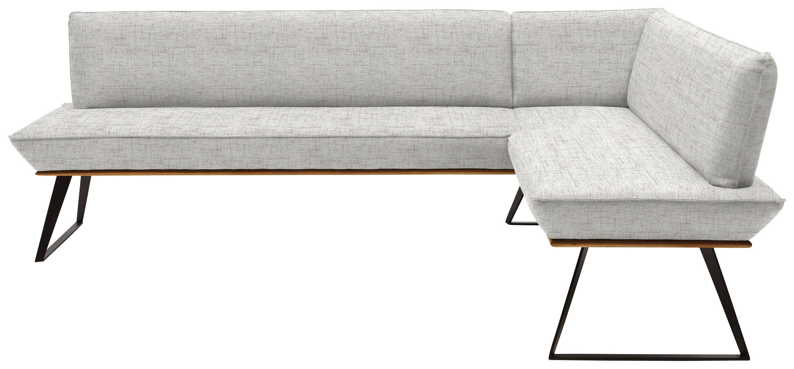 ECKBANK 243/163 cm Webstoff Schwarz, Eichefarben, Hellgrau Eiche massiv Metall   - Eichefarben/Hellgrau, Design, Holz/Textil (243/163cm) - Voleo