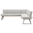 ECKBANK 223/163 cm Webstoff Schwarz, Eichefarben, Beige Eiche massiv   - Eichefarben/Beige, Design, Holz/Textil (223/163cm) - Voleo