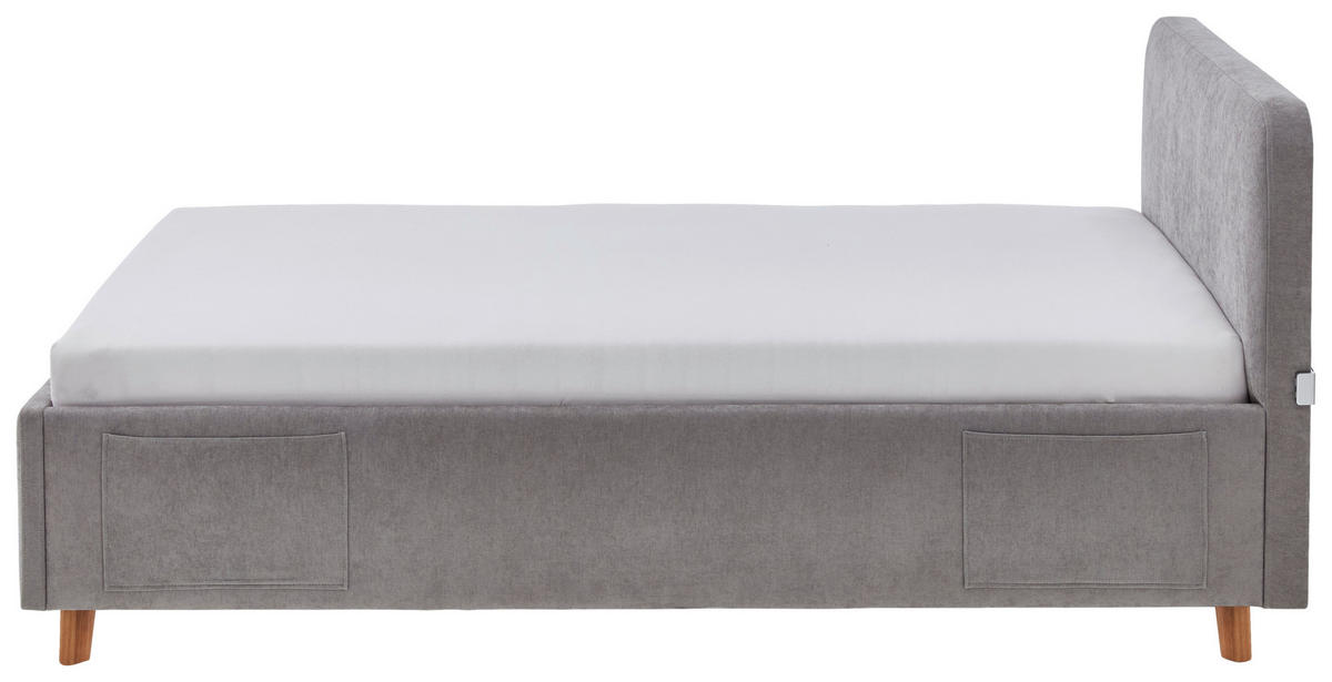 POLSTERBETT 120/200 cm,  in Grau, Eichefarben, Lattenrost, Bettkasten, Betttasche,  - Eichefarben/Birkefarben, KONVENTIONELL, Holz/Textil (120/200cm) - Boxxx
