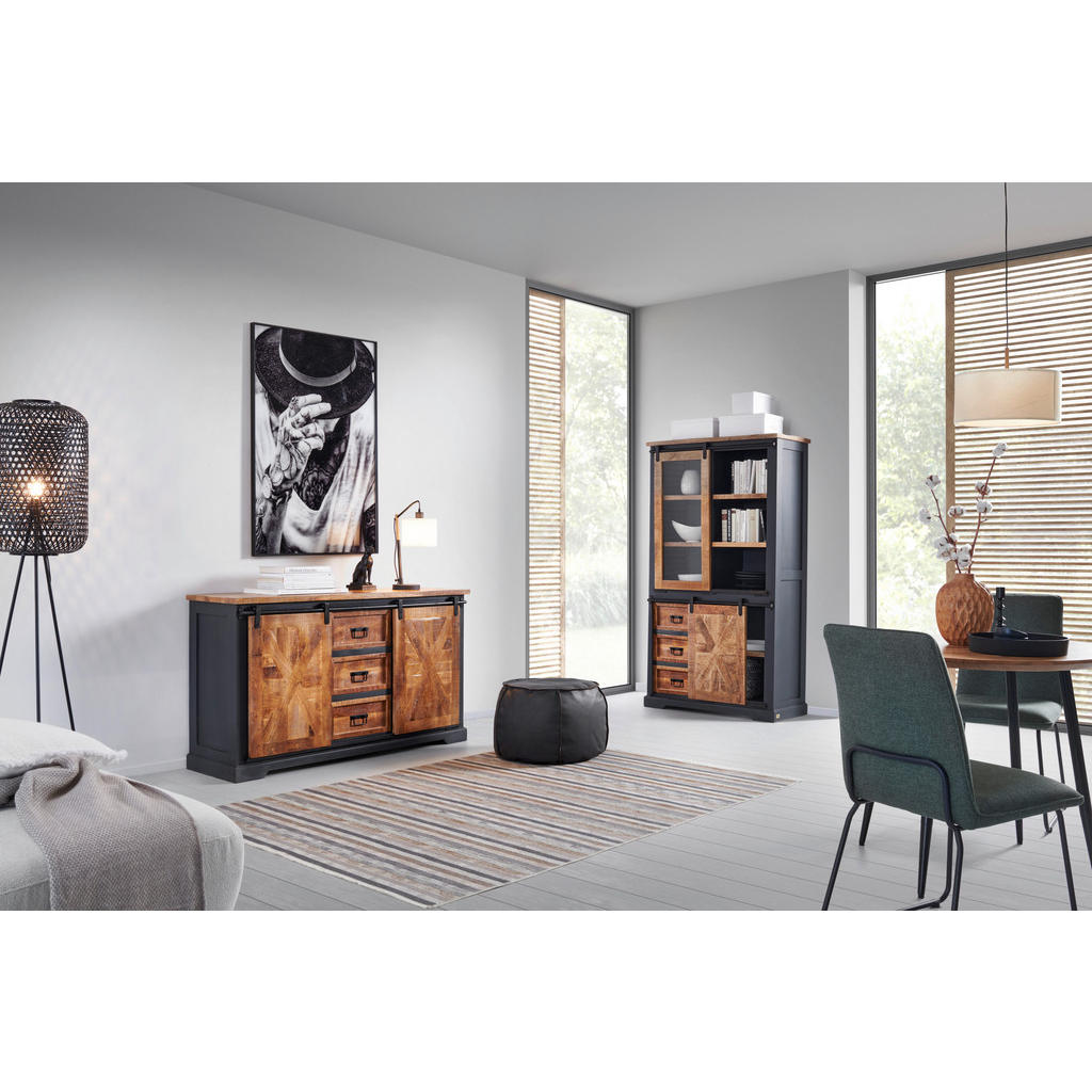 Thumbnail - Mid.you Sideboard, Schwarz, Natur, Grau, Metall, Mangoholz,Mangoholz,Mangoholz,Mangoholz, massiv, Sperrholz,massiv, Sper...