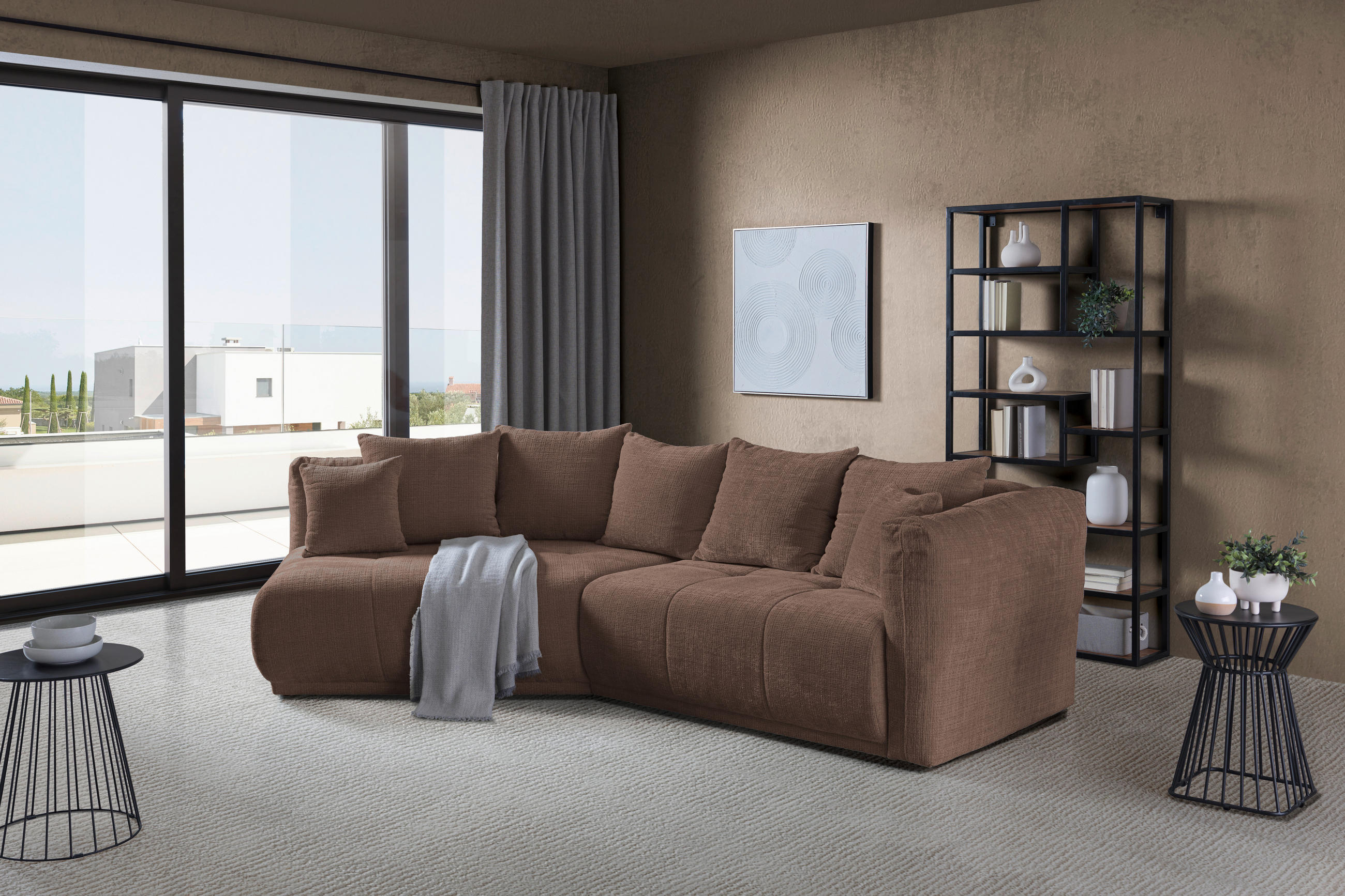 ECKSOFA in Chenille Braun  - Schwarz/Braun, Modern, Kunststoff/Textil (180/315cm) - Hom`in
