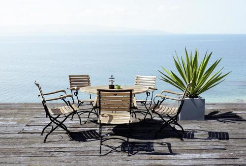 Thumbnail - Zebra  Gartentisch Florence, Schwarz, Teak, Holz, Metall, Teakholz, massiv, rund, X-Form, 115x75x115 cm, klappbar, Garte...