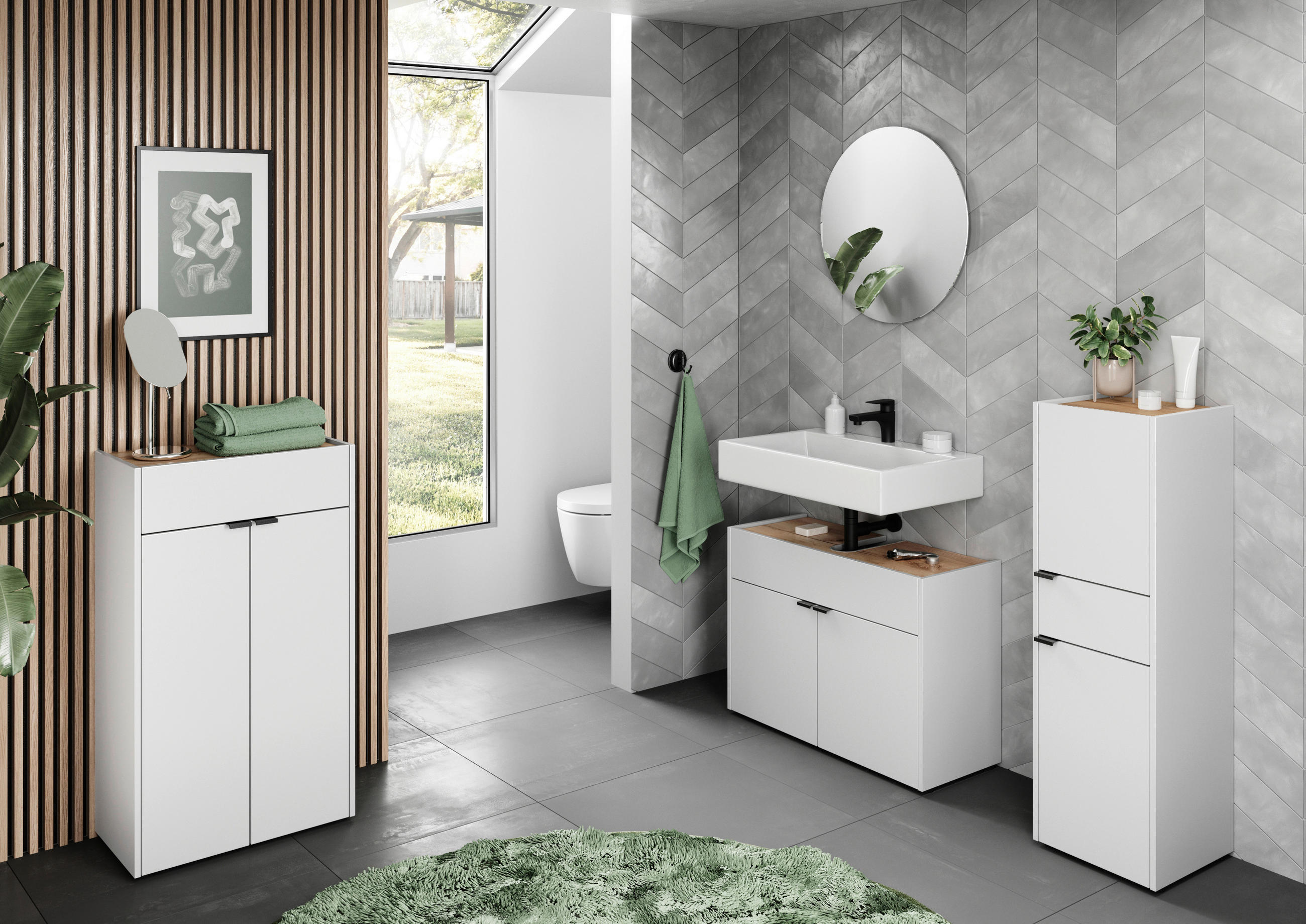BADEZIMMER 4-teilig  in 200 cm  - Eichefarben/Schwarz, MODERN, Holzwerkstoff/Kunststoff (200cm) - Germania