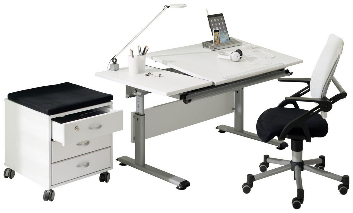 JUGENDSCHREIBTISCH 130/70/53-79 cm  - Silberfarben/Weiß, Design, Holzwerkstoff/Metall (130/70/53-79cm) - Paidi