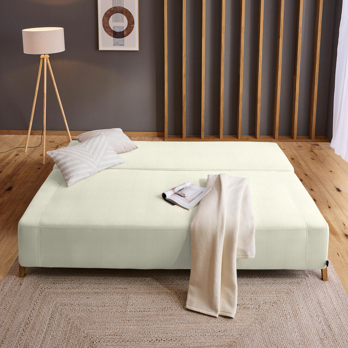SCHLAFSOFA Chenille Weiß  - Naturfarben/Weiß, Design, Holz/Textil (211/88/102cm) - Niels Andersson