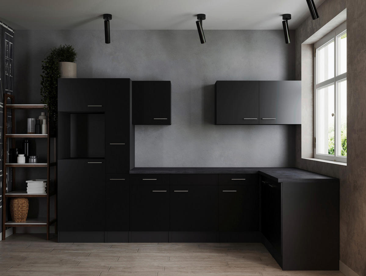 ECKKÜCHE 310/172 cm  in Grau, Schwarz  - Silberfarben/Schwarz, Design, Holzwerkstoff/Metall (310/172cm) - Respekta