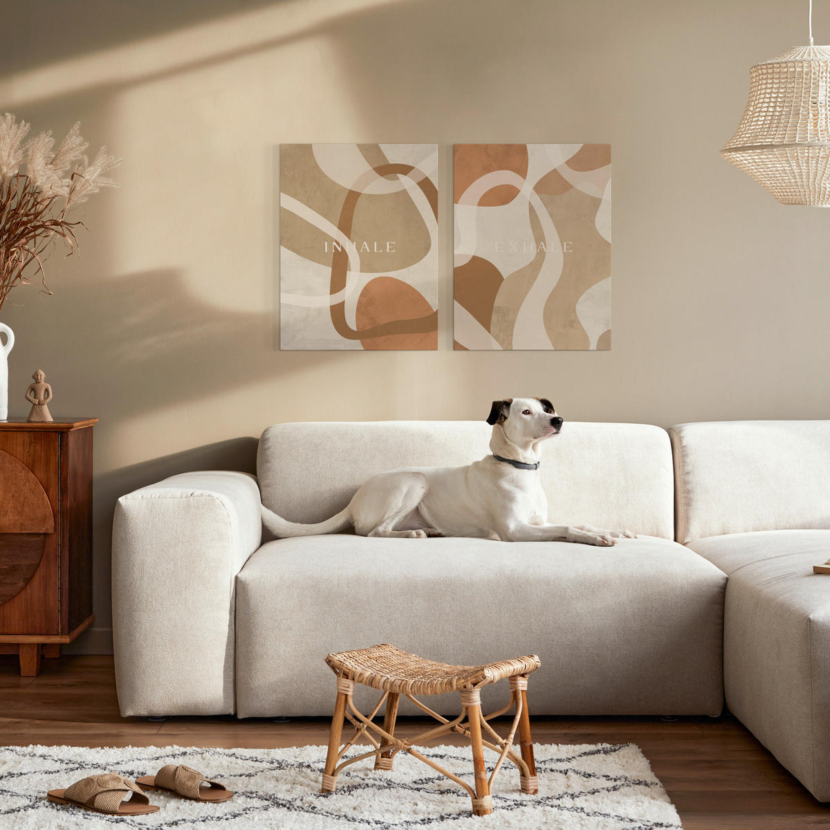 BILDERSET - Beige/Braun, Basics, Holz/Textil (2x32/42cm)