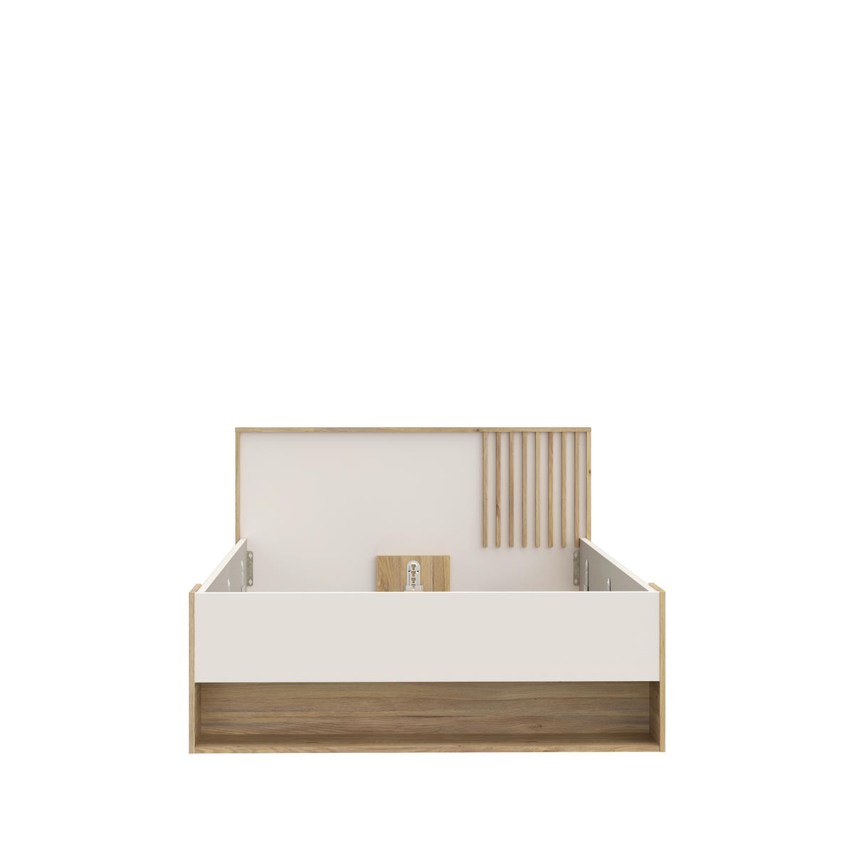 Pat, culoare lemn stejar, nisipiu - culoare lemn stejar/nisipiu, Basics, material pe bază de lemn (120/200cm) - Hom`in