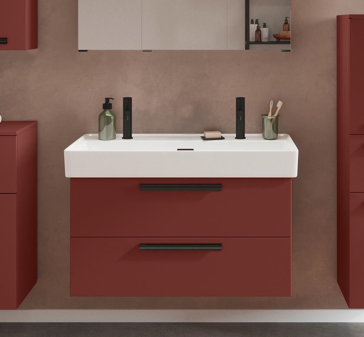 WASCHTISCHKOMBI 100 cm  - Rot/Schwarz, KONVENTIONELL, Keramik/Holzwerkstoff (100cm) - Xora