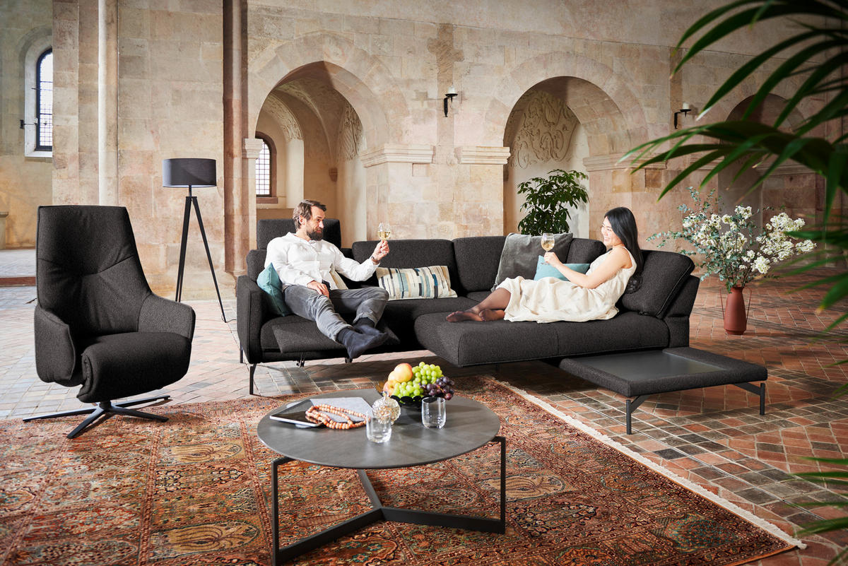 ECKSOFA in Flachgewebe, Struktur Graubraun  - Anthrazit/Graubraun, Design, Textil/Metall (254/230cm) - Johann Jakob