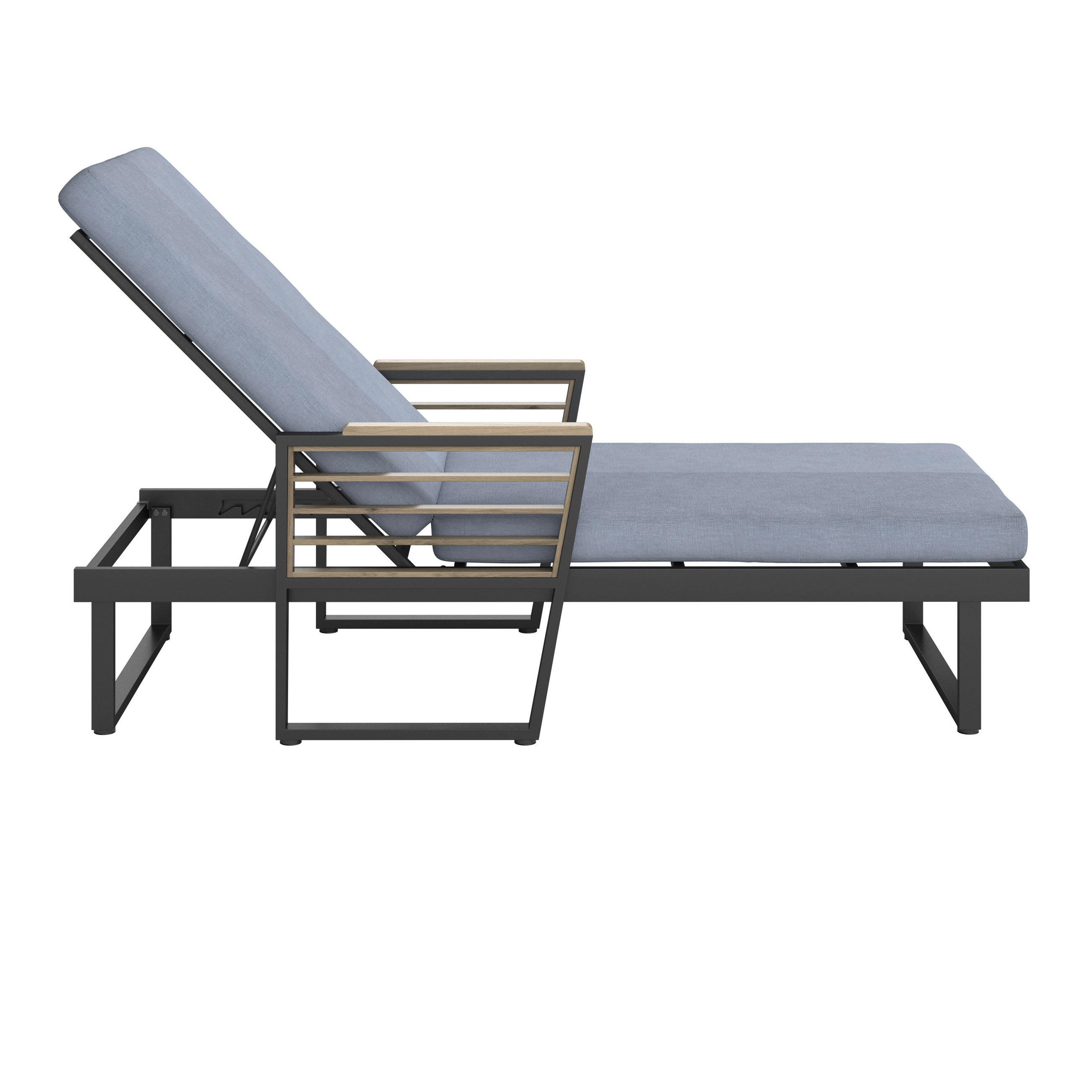 SONNENLIEGE 77/101/200 cm Teakholz  - Schwarz, MODERN, Holz/Metall (77/101/200cm) - Ambia Garden