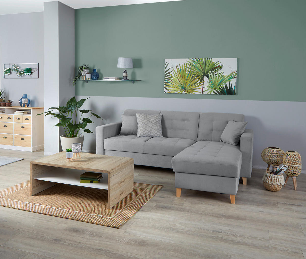 ECKSOFA Anthrazit Samt  - Anthrazit/Naturfarben, Design, Holz/Textil (231/160cm) - Livetastic