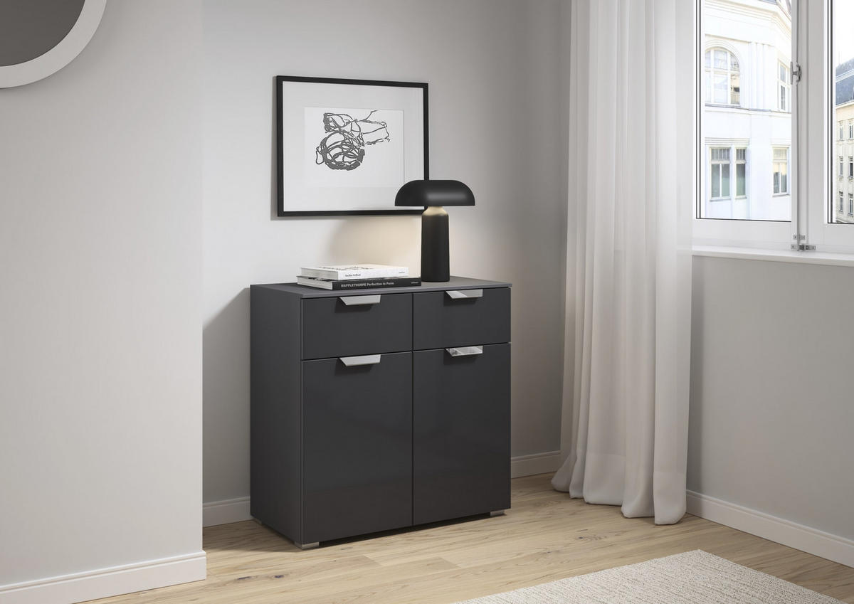KOMMODE  in 80/81/42 cm  - Chromfarben/Dunkelgrau, Design, Glas/Holzwerkstoff (80/81/42cm) - Carryhome