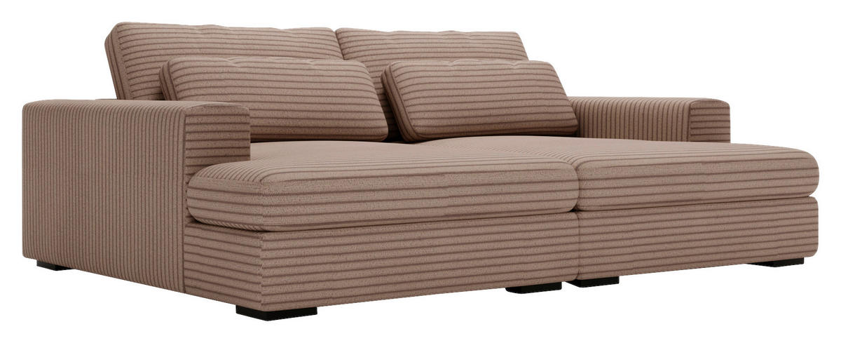 BIGSOFA Cord Hellbraun  - Hellbraun/Schwarz, Design, Textil (218/80/158cm) - home24