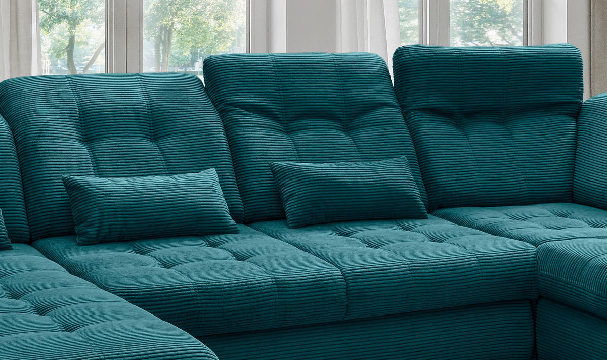WOHNLANDSCHAFT in Cord Petrol  - Petrol/Schwarz, Modern, Textil/Metall (184/387/252cm) - Livetastic