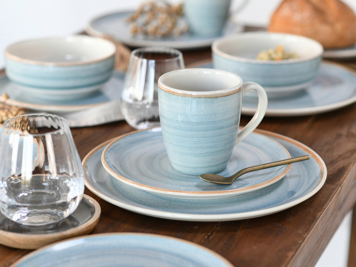 KOMBISERVICE Caoba 16-teilig  - Azurblau/Creme, Basics, Keramik - Creatable