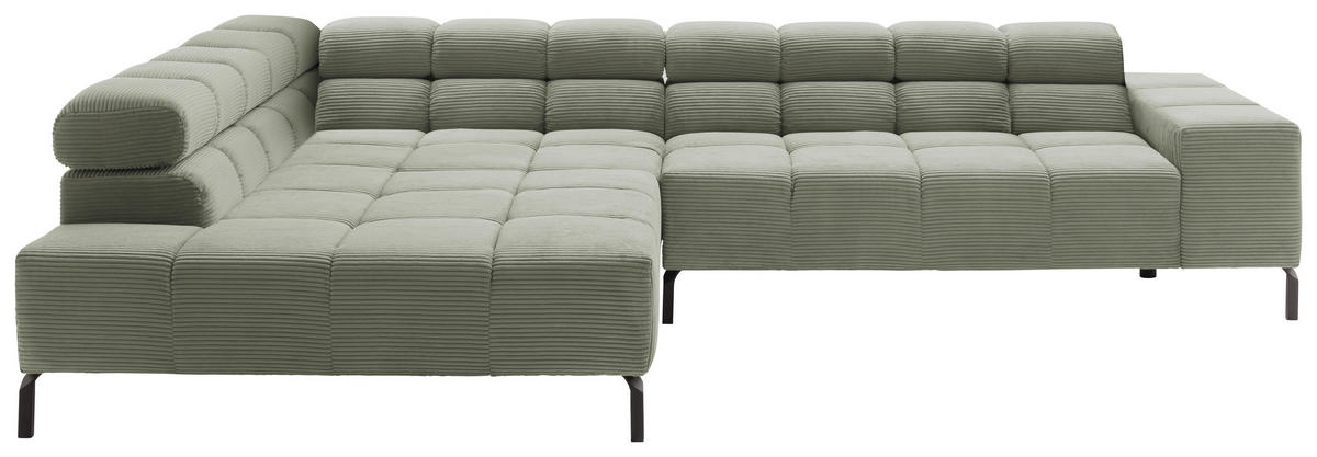 ECKSOFA in Cord Dunkelgrün  - Dunkelgrün/Schwarz, Design, Textil/Metall (216/321cm) - Hom`in