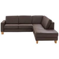 ECKSOFA in Echtleder Dunkelbraun  - Eiche Bianco/Dunkelbraun, Natur, Leder/Holz (257/235cm) - Valdera