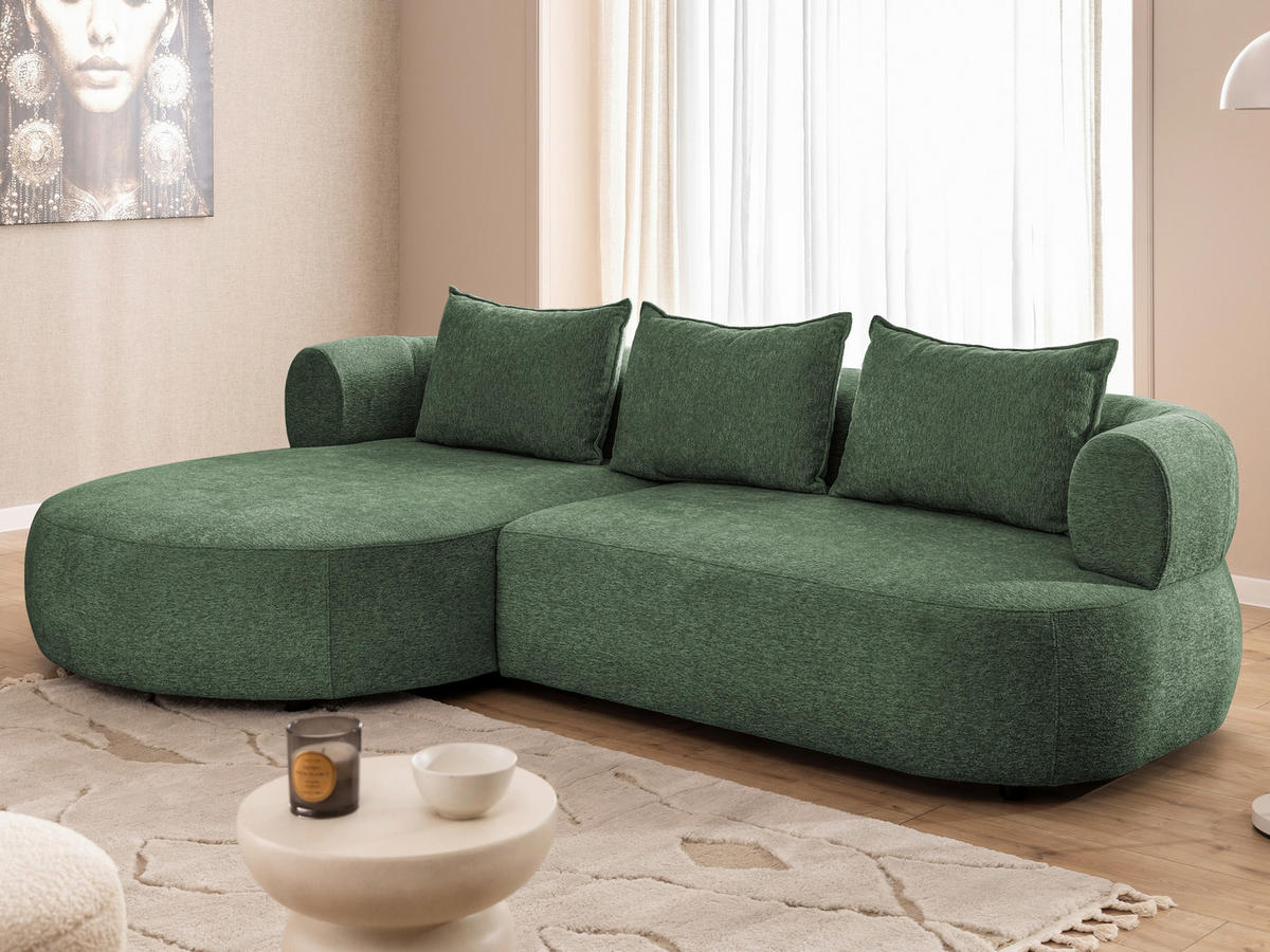 ECKSOFA in Chenille Grün  156/256 cm  - Schwarz/Grün, Design, Kunststoff/Textil (156/256cm) - Livetastic