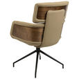 ARMLEHNSTUHL , Wippfunktion, Sitzfläche 360° drehbar, automatische Rückholfunktion , Echtleder  - Taupe/Walnussfarben, Design, Leder/Holz (62/92/66cm) - Dieter Knoll