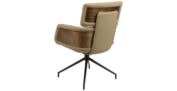 ARMLEHNSTUHL , Wippfunktion, Sitzfläche 360° drehbar, automatische Rückholfunktion , Echtleder  - Taupe/Walnussfarben, Design, Leder/Holz (62/92/66cm) - Dieter Knoll