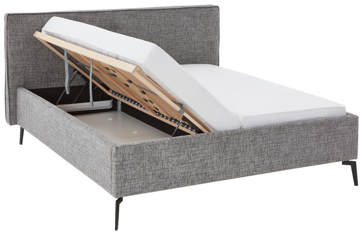 POLSTERBETT Lattenrost, Bettkasten 180/200 cm  in Grau, Hellgrau  - Birkefarben/Buchefarben, Design, Holz/Textil (180/200cm) - home24