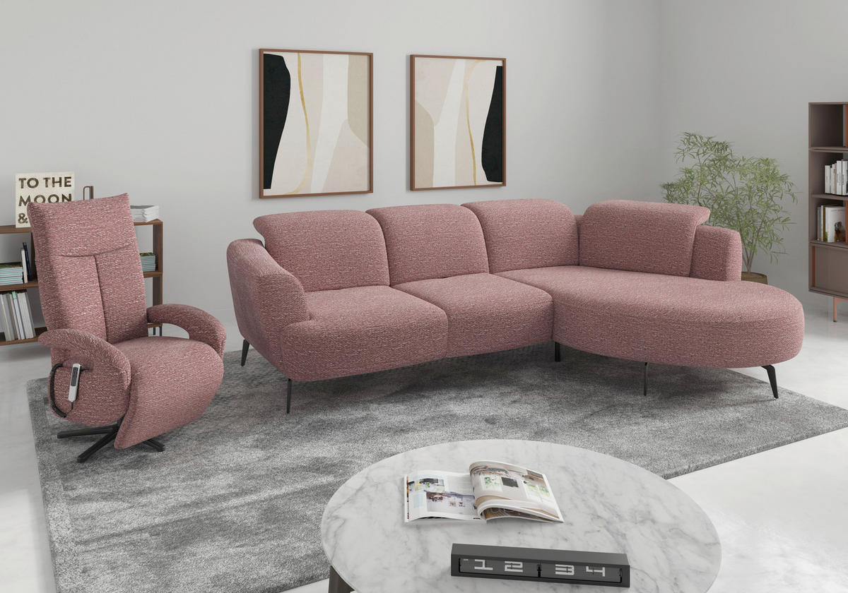 ECKSOFA ZOE E Aubergine Chenille  - Aubergine/Schwarz, KONVENTIONELL, Textil/Metall (309/199cm) - Sit & More