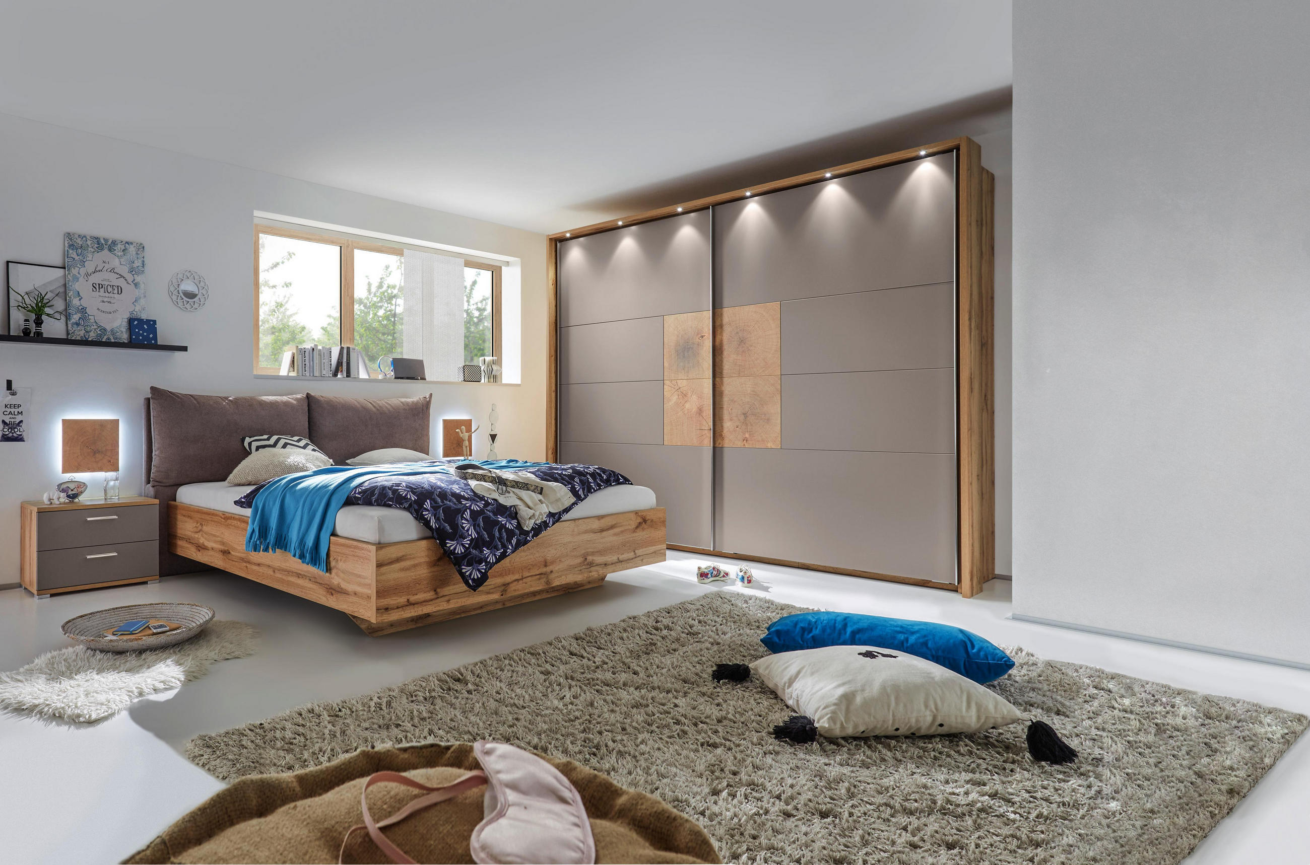 Schlafzimmer in Grau, Eichefarben