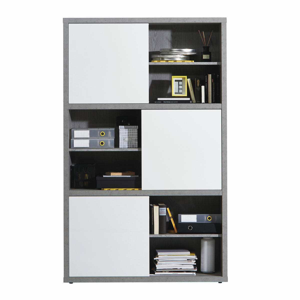 REGAL 120/195/35,6 cm bela, visoki sijaj, siva  - siva/bela, Design, leseni material (120/195/35,6cm) - Carryhome