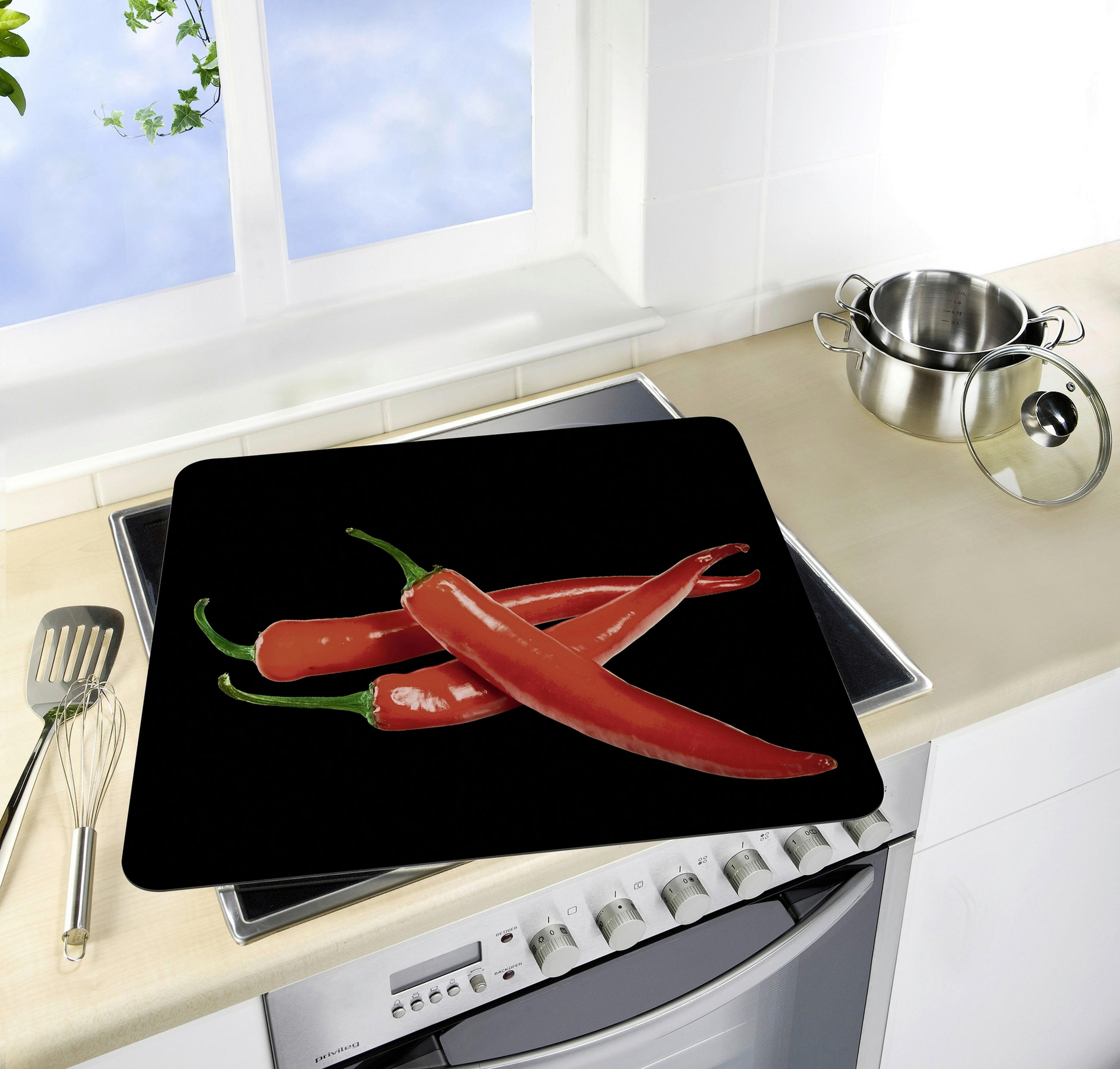 HERDABDECKPLATTE 2712918100  - Rot/Schwarz, Design, Glas/Kunststoff (56/0,5/50cm) - Wenko