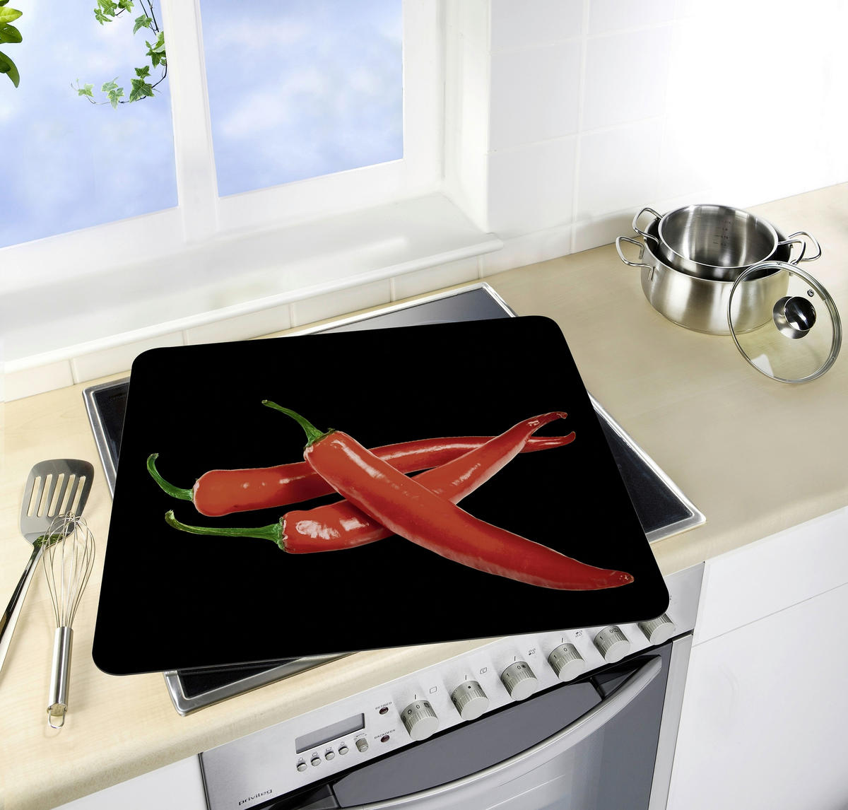 HERDABDECKPLATTE 2712918100  - Rot/Schwarz, Design, Glas/Kunststoff (56/0,5/50cm) - Wenko