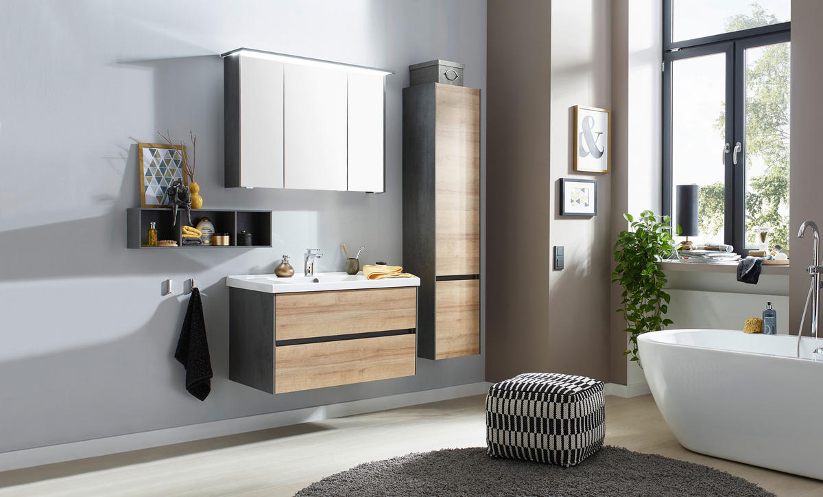 HOCHSCHRANK 37/168/33 cm  - Dunkelgrau/Eichefarben, Design, Glas/Holzwerkstoff (37/168/33cm) - Dieter Knoll