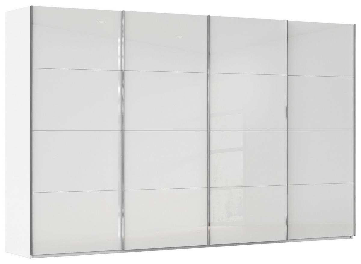 SCHWEBETÜRENSCHRANK 361/223/68 cm 4-türig Weiß  - Chromfarben/Weiß, Design, Glas/Holzwerkstoff (361/223/68cm) - Novel