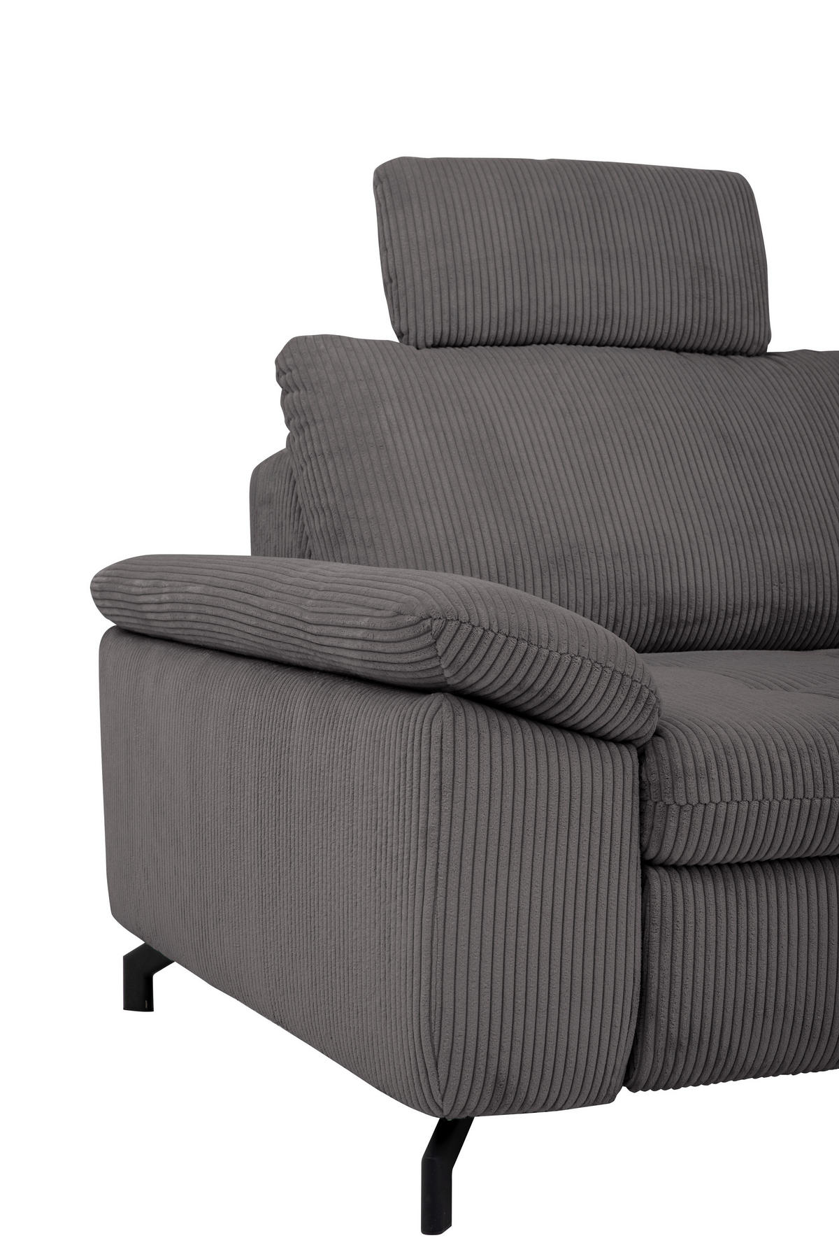 ECKSOFA in Cord, Velours Anthrazit  - Anthrazit/Schwarz, Design, Textil/Metall (291/197cm) - Beldomo Style