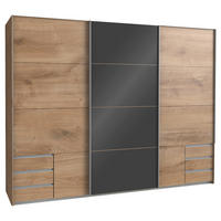 SCHWEBETÜRENSCHRANK 270/210/65 cm 3-türig Dunkelgrau, Plankeneiche  - Plankeneiche/Eichefarben, KONVENTIONELL, Glas/Holzwerkstoff (270/210/65cm) - Carryhome