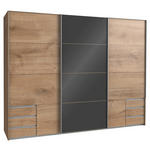SCHWEBETÜRENSCHRANK  in Dunkelgrau, Plankeneiche  - Plankeneiche/Eichefarben, KONVENTIONELL, Glas/Holzwerkstoff (270/210/65cm) - Carryhome