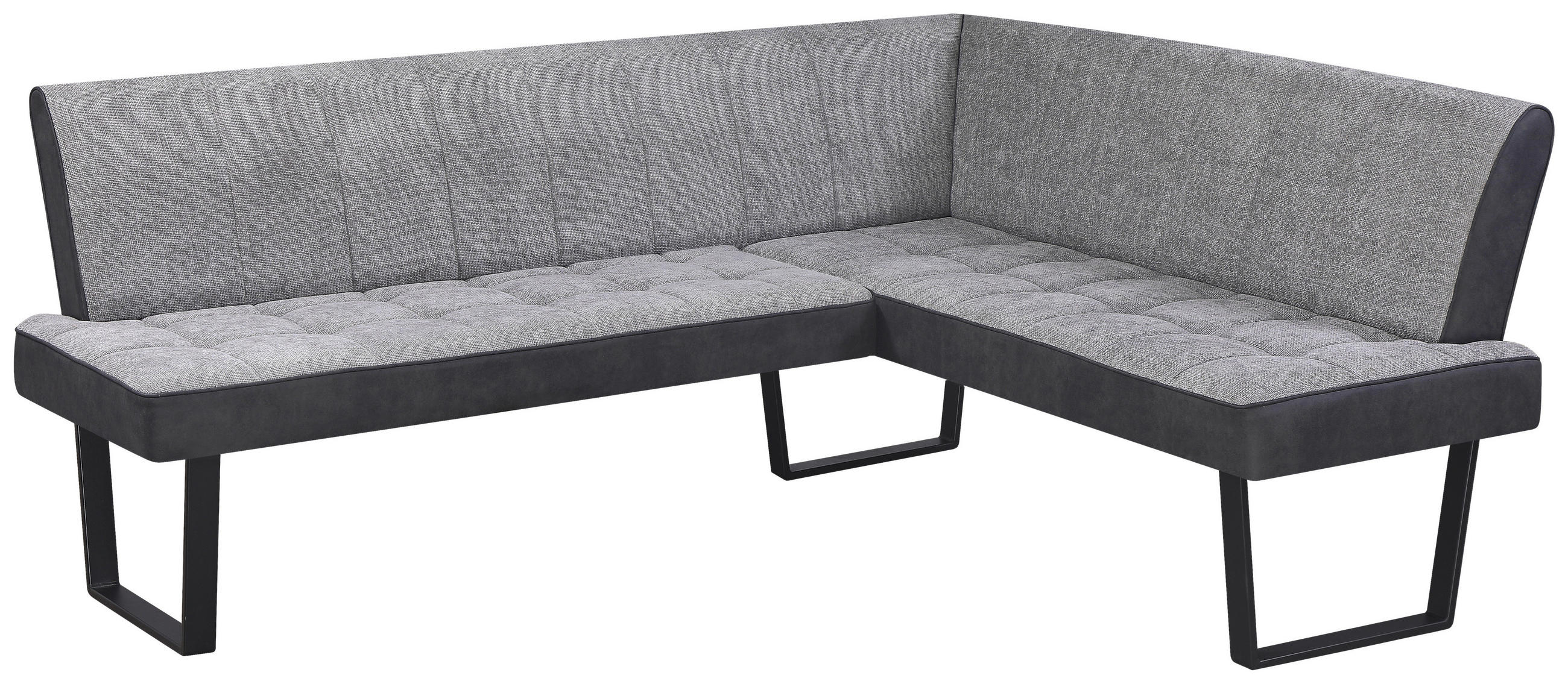 ECKBANK Mikrofaser, Leinenoptik Schwarz, Hellgrau   - Hellgrau/Schwarz, KONVENTIONELL, Textil/Metall (160-200/86/70cm) - MID.YOU