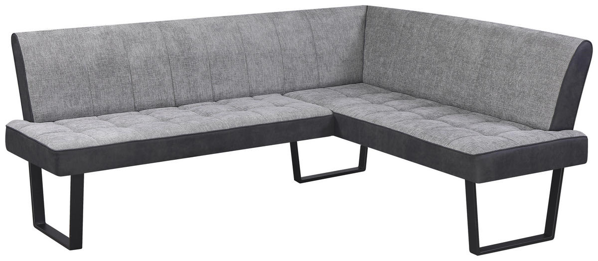 ECKBANK Mikrofaser, Leinenoptik Schwarz, Hellgrau   - Hellgrau/Schwarz, KONVENTIONELL, Textil/Metall (160-200/86/70cm) - MID.YOU