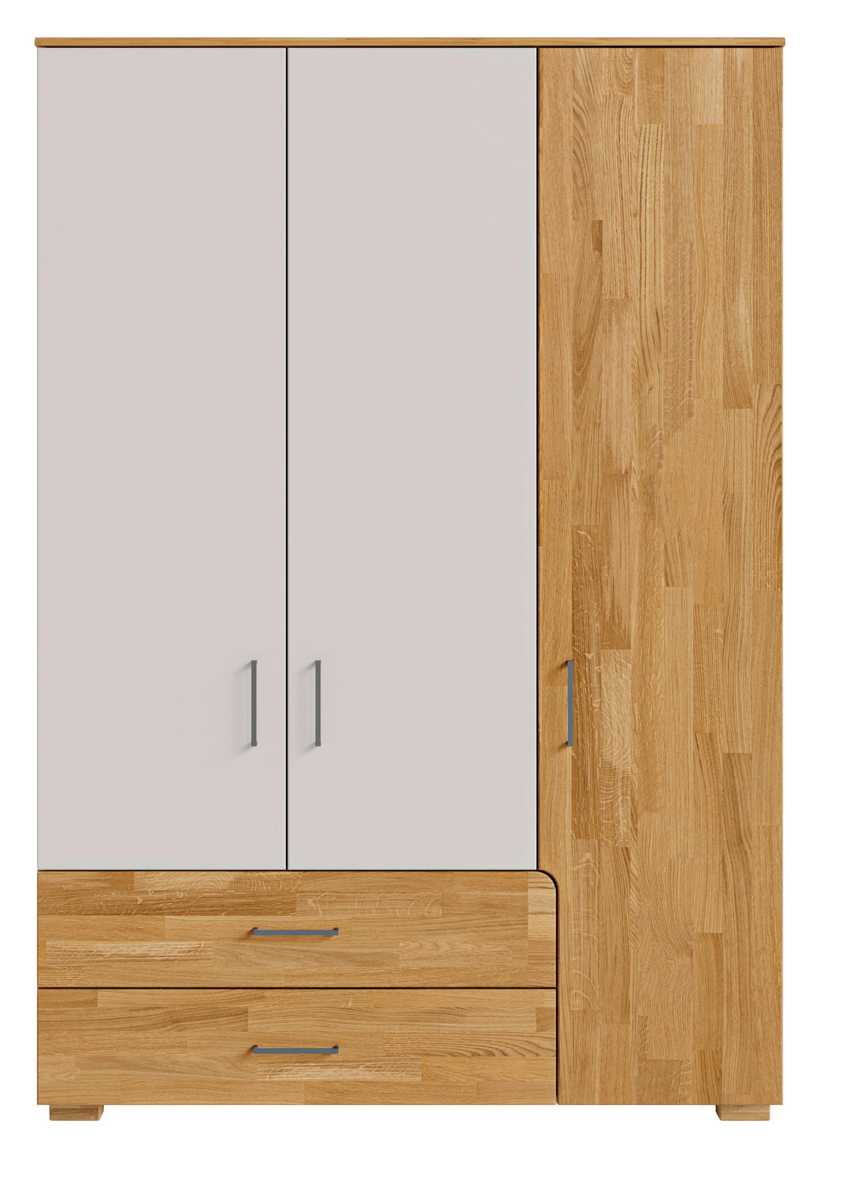 DREHTÜRENSCHRANK 3-türig Eiche massiv Grau, Eichefarben  - Eichefarben/Silberfarben, KONVENTIONELL, Holz/Holzwerkstoff (145/212/60cm) - Cantus