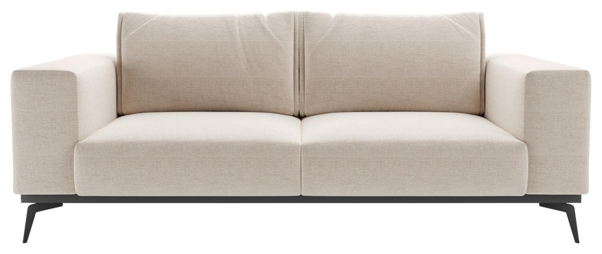 2-SITZER-SOFA in beflockt Creme  - Creme/Schwarz, Design, Holz/Textil (250/87/95cm) - MID.YOU