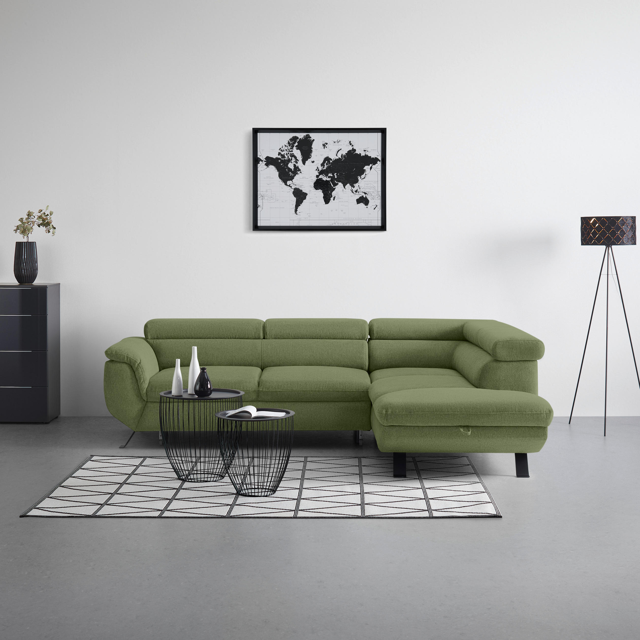 HÖRNSOFFA i vävt tyg olivgrön  - olivgrön/svart, Modern, metall/textil (257/198cm) - MID.YOU