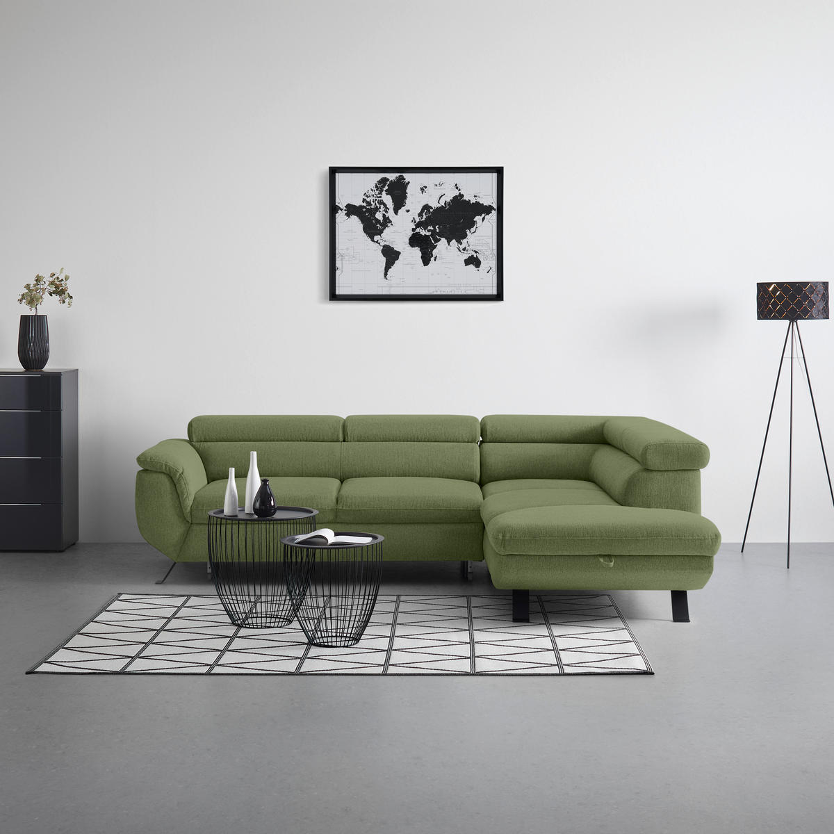 HÖRNSOFFA i vävt tyg olivgrön  - olivgrön/svart, Modern, metall/textil (257/198cm) - MID.YOU