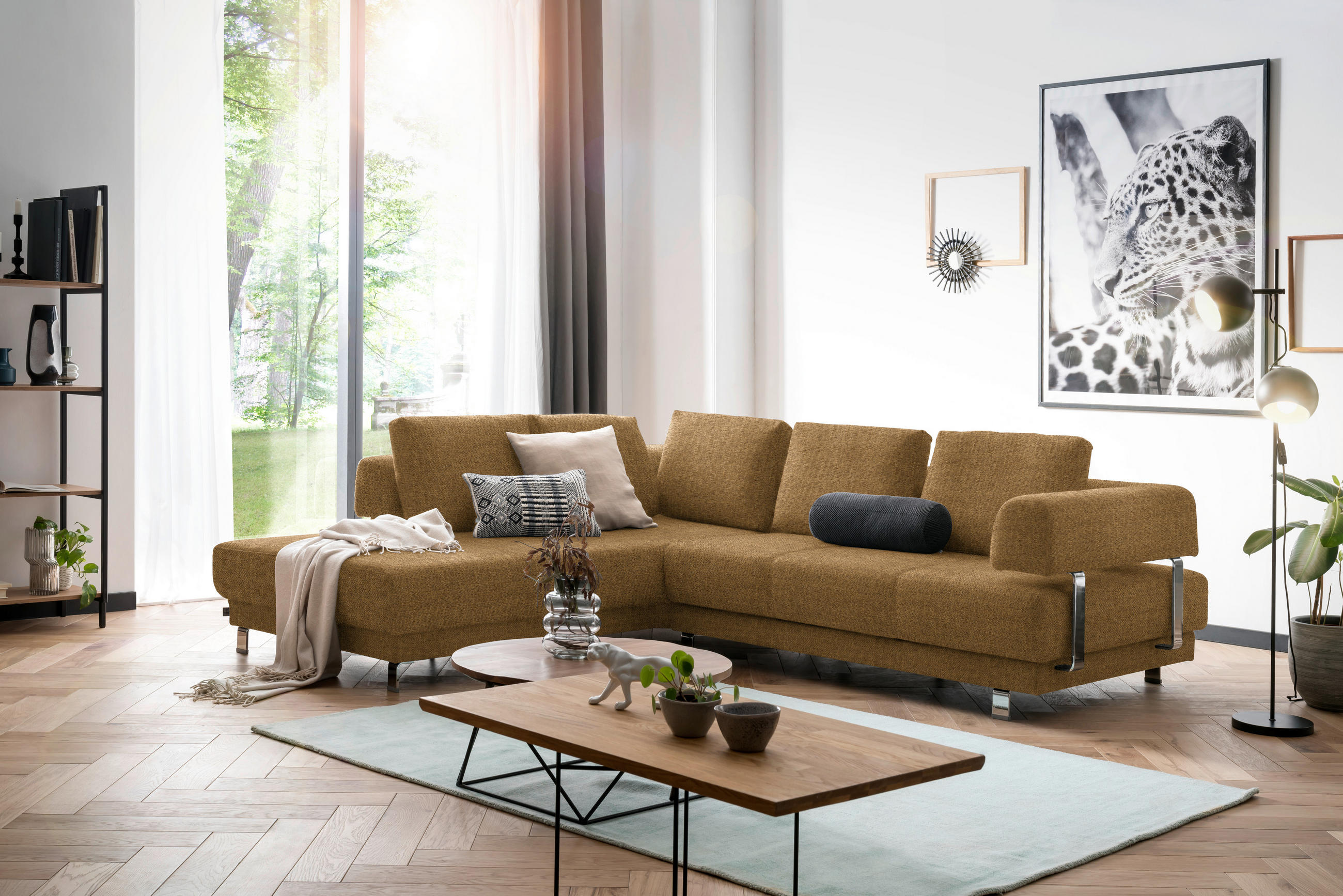 ECKSOFA in Chenille Honig  - Honig, Design, Textil/Metall (235/277cm)