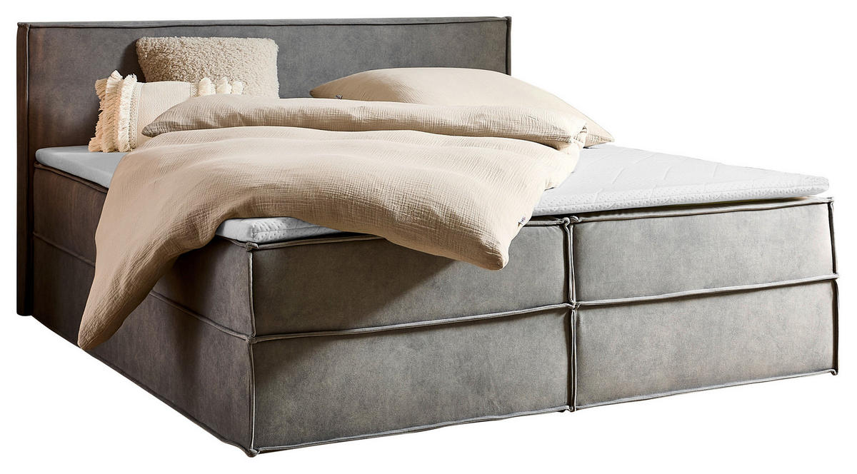 BOXBETT 180/200 cm,  in Hellgrau, Bettkasten, Topper, H3 + H3 = fest  - Hellgrau/Schwarz, Design, Kunststoff/Textil (180/200cm) - Chameo