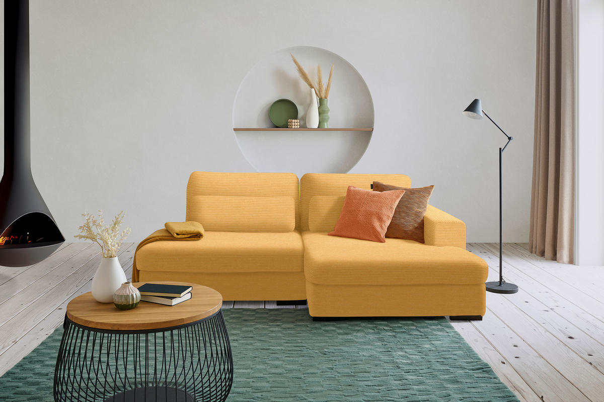 ECKSOFA in Cord, Velours Gelb  - Gelb/Schwarz, Design, Kunststoff/Textil (223/158cm) - Lomoco
