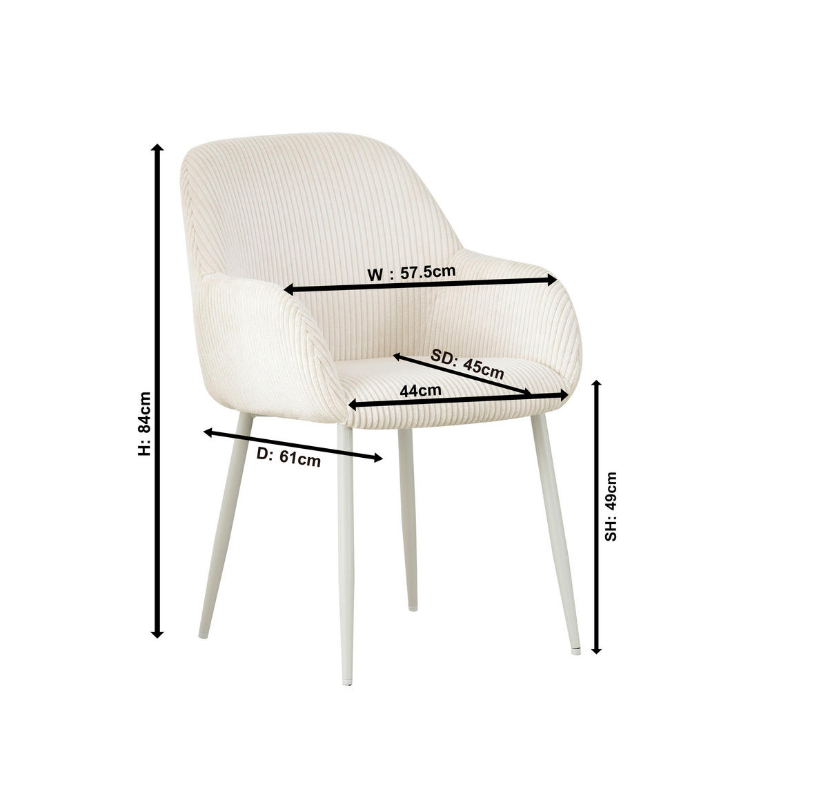 ŽIDLE S PODRUČKAMI, železo, manšestr, bílá - bílá, Design, kov/textil (57,5/84/61cm) - Xora