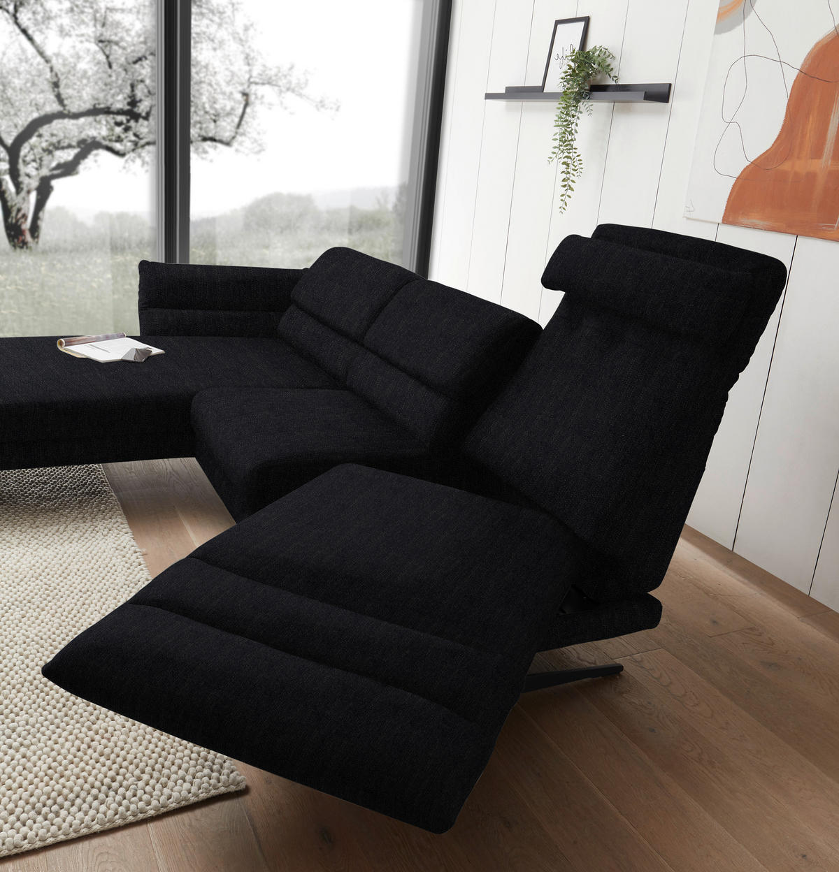 ECKSOFA in Flachgewebe Schwarz  - Schwarz, Design, Textil/Metall (176-217/279-327cm) - Dieter Knoll
